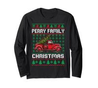 Perry Family Ugly Christmas Sweater Red Truck Funny Xmas Manga Larga
