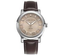 Perry Solar - Reloj para hombre, esfera redonda de arenisca, correa de cuero marrón, resistente al agua, analógico