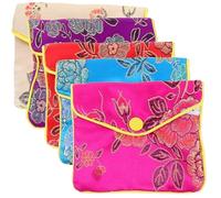 PERSELOSO 10 Bolsas de Brocado Bordadas para Joyería Cierre de Botón, Organizador Pequeño y Resistente Adecuado para Viaje y Fiesta, Tamaño 10x8 Cm Color Aleatorio