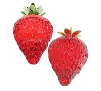 PERSELOSO 2 Estatuas de Fresa de Cristal Realistas Artesanía Delicada y Juguete de Imitación, Pack de 2 Piezas para Decoración del Hogar para Frutas Decorativas