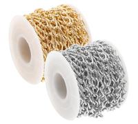 PERSELOSO 2Rollos Cadena de Aluminio Ligera para Manualidades de Cadenas de Eslabones Retorcidos Dorado y Plateado para DIY y Accesorios de Ropa y Bolsos Metros por Rollo