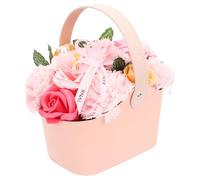 PERSELOSO Caja de Jabón Decorativo Aroma Floral en Cesta de Mano, Ramo de Flores de Jabón Rosa para Obsequio de Aniversario, Día de San Valentín y Cuidado Personal, Set de Belleza Pétalos