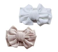 PERSELOSO Diadema Lazo para Niño Infantil, Diadema Grande de Punto Waffle, Color Marfil y Beige, Accesorios para Recién Nacidos y Niñas, Adecuado para Fiestas y Uso Diario, Pack de 2