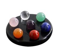 PERSELOSO Esfera de Piedras Preciosas 7 Chakras Soporte de Obsidiana Negra y Hexagrama para Relajación y Alivio del Estrés en Feng Shui, Plato de Aperitivo de Estrellas Color Aleatorio