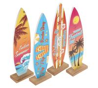 PERSELOSO Letrero de Mesa Tabla de Surf de Madera 4 Piezas Miniatura Decoración Tropical Mediterránea para Hogar y Playa, Adorno Oceánico Portátil Estilo Veraniego