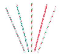 PERSELOSO Pajitas de Papel para Navidad 125piezas Diseño Mixto de Árbol y Copo de Nieve, Hechas de Papel Kraft Seguro, Ideales para Fiestas y Botellas Varios estilos