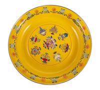 PERSELOSO Plato Multifunción Esmaltado Diseño Vintage Amarillo de 30 Cm y Estilo Chino Fácil de Usar Acabado Fino para Snacks y Alimentos en Picnic o Restaurante