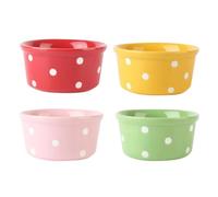 PERSELOSO Set de 4 Cuencos de Cerámica para Postres Diseño de Puntos, Ideales para Hornear Pudín y Hacer Gelatina, Resistentes y Versátiles para Cocina
