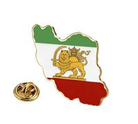 Persia - Pin de bandera de Irán a granel de acero inoxidable antiguo persa iraní león sol y corona, broche de solapa de joyería patrimonial, accesorios de ropa, accesorios de recuerdo, insignia