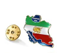 Persia - Pin de bandera de Irán a granel de acero inoxidable antiguo persa iraní león sol y corona, broche de solapa de joyería patrimonial, accesorios de ropa, accesorios de recuerdo, insignia