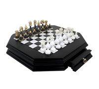Persian Big Set Black White Version + Octagonal Wooden Chessboard Marble Top Drawer New