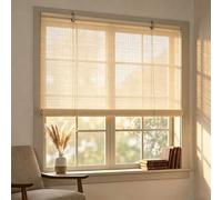Persiana De Bambú Natural para Ventanas, Estor Enrollable Transpirable con Elevador, Persianas Romanas Retro para Jardín Y Balcón, 60% Control De Luz Y Privacidad Anti-UV(Natural,W150xH180cm)