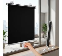 Persiana Enrollable con Ventosa Sin Taladrar, Estor Enrollable Opaco Retráctil, Persiana Enrollable con Ventosa Térmica, Casa/Coche, Blackout, Protección UV(Black,75x70cm(29.5x27.6in))
