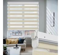 Persianas enrollables de doble capa inalámbricas, sin taladro, fácil de instalar, día y noche, control de luz para el hogar, dormitorio, cocina, color caqui, 135 cm de ancho x 122 cm de alto