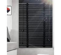 Persianas venecianas negras de madera maciza, listones de 50 mm, tratamiento de ventana para puertas, diseño horizontal, 50 x 60 cm, perfectas para privacidad y control de luz