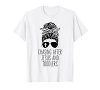 Persiguiendo a Jesús Y Los Niños Pequeños Moño Desordenado Mamá Camiseta