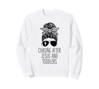 Persiguiendo a Jesús Y Los Niños Pequeños Moño Desordenado Mamá Sudadera
