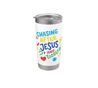 Persiguiendo a Jesús Y Niños Pequeños Cristiano Mamá Papá Fe Vaso térmico de acero inoxidable de doble pared
