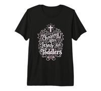 Persiguiendo a Jesús y niños pequeños Cruz de fe Cristiana Camiseta Premium