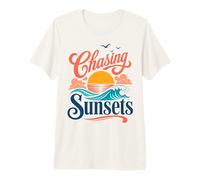 Persiguiendo Puestas de Sol, Estilo Retro, Playa y Ambiente costero Camiseta Premium
