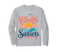 Persiguiendo Puestas de Sol, Estilo Retro, Playa y Ambiente costero Manga Larga