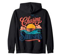 Persiguiendo Puestas de Sol, Estilo Retro, Playa y Ambiente costero Sudadera con Capucha
