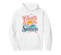 Persiguiendo Puestas de Sol, Estilo Retro, Playa y Ambiente costero Sudadera con Capucha