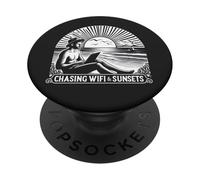 Persiguiendo WiFi y Puestas de Sol Trabajador Remoto Nómada Digital PopSockets PopGrip Adhesivo
