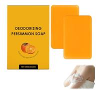 Persimmon Soap Bar for Body&Face, Natural Body Odor Removal with Caqui & Green Tea Extracts, Fragrance Free Bath Soap for All Skin Types,Rich Lather Long-Lasting for Old People Smell Men Women (2PCS)