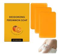 Persimmon Soap Bar for Body&Face, Natural Body Odor Removal with Caqui & Green Tea Extracts, Fragrance Free Bath Soap for All Skin Types,Rich Lather Long-Lasting for Old People Smell Men Women (3PCS)