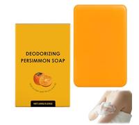 Persimmon Soap Bar for Body&Face, Natural Body Odor Removal with Caqui & Green Tea Extracts, Fragrance Free Bath Soap for All Skin Types,Rich Lather Long-Lasting for Old People Smell Men Women (1PCS)
