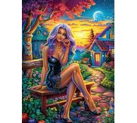 Persona en un Banco en el Bosque mágico Puzzle 300 Piezas Cuento de Hadas mágico de Animales Rompecabezas Familiar para Adultos Aliviar Estrés Decoración De Pared Moderna 300 PCS