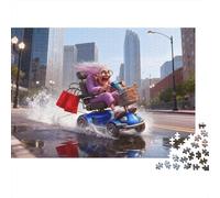 Persona Mayor en Scooter Calle de Ciudad Puzzle de 1000 Piezas Puzzle para Adultos Escena de Compras Relajante Familiar 52x38cm/1000pcs