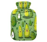 Personaje de aguacate en bolsas de agua caliente verde, alivio del dolor de período, compresa fría caliente, botella de agua caliente de 2 l para aliviar el dolor