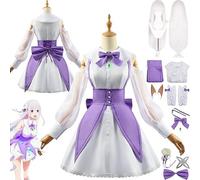 Personaje de Anime Emilia Traje de Disfraz de Cosplay Re Life In A Different World from Zero Uniforme Conjunto Completo Fiesta de Halloween Traje de Carnaval con Tocado de Peluca para