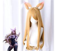 Personaje del juego KDA K/DA Ahri Pelucas de cosplay 80cm con orejas Pelo largo sintético Perucas Juego de roles Accesorios de disfraces de zorro Peluca + oreja + gorro de peluca