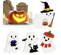 Personaje Fantasma, 4 Piezas Halloween Fantasmas Miniatura Señales de Mesa - Decoración del Hogar para Estantes de Estacas Servidor Oficina Entrada Interior Apartamento Alféizar Ventana Fin de semana