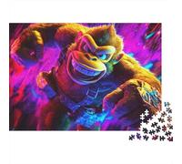 Personaje Gorila Gamer Rompecabezas de 1000 Piezas Difícil para Adultos Obra de Arte de Mono Colorido Vibrante Neón Premium Robusto Vibrante Alivio de Estrés Juego 38x26cm/1000pzs
