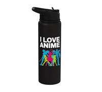 Personajes de Silueta de Anime I Love Stainless Steel Insulated Water Bottle