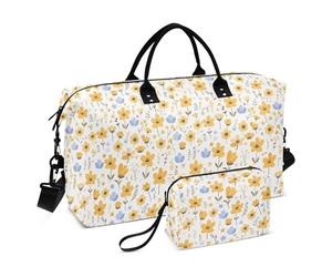 Personal Item - Bolsa de viaje grande con correa ajustable para viajes, juego de 2 piezas, amarillo (Yellow Little Fresh Flower Bloom)