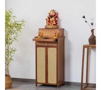 Personal Mesa De Altar Con Almacenamiento Y Cajón, Mesa De Ofrenda Y Meditación Estilo Día De Muertos Santuario, Base Con Puerta De Ratán Para Guardar Artículos Religiosos Y Objetos De Devoción