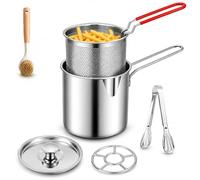 Personal Mini Deep Fryer Set, Mini 304 Stainless Steel Deep Fryer Pot with Basket, Deep Fryers Set with Handle & Strainer Basket, for Frying Fish Shrimp Chicken and Fries (1SET+brush)