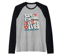 Personal Seguro Salva Vidas Enfermeras Huelga Apoyo a la atención médica Camiseta Manga Raglan