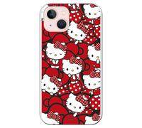 Personalaizer Funda Compatible con iPhone 13 con Diseño de Hello Kitty y Lazos Rojos y Topos - Estilo Kawaii - Carcasa Silicona TPU Flexible Transparente