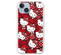 Personalaizer Funda Compatible con iPhone 15 Plus con Diseño de Hello Kitty y Lazos Rojos y Topos - Estilo Kawaii - Carcasa Silicona TPU Flexible Transparente