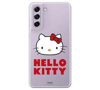 Personalaizer Funda Oficial Hello Kitty compatibe con Samsung Galaxy S21 FE 5G - Silicona TPU Flexible Transparente con Diseño patrón sobre Rosa