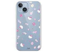 Personalaizer Funda para iPhone 15 Plus con Diseño de Hello Kitty y Patrón de Flores - Estilo Kawaii - Carcasa Silicona TPU Flexible Transparente