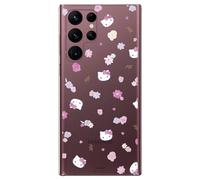 Personalaizer Funda para Samsung Galaxy S22 Ultra con Diseño de Hello Kitty y Patrón de Flores - Estilo Kawaii - Carcasa Silicona TPU Flexible Transparente