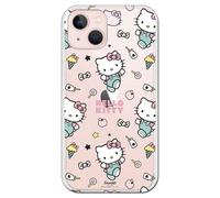 Personalaizer Funda Silicona Flexible Transparente para iPhone 13 con Diseño de Hello Kitty y Patrón de Stickers - Estilo Kawaii - Carcasa TPU
