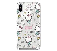Personalaizer Funda Silicona Flexible Transparente para iPhone X - XS con Diseño de Hello Kitty y Patrón de Stickers - Estilo Kawaii - Carcasa TPU